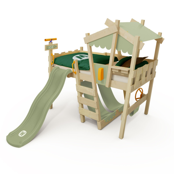Wooden loft bed CrAzY Snuggy with slide | Wickey.co.uk