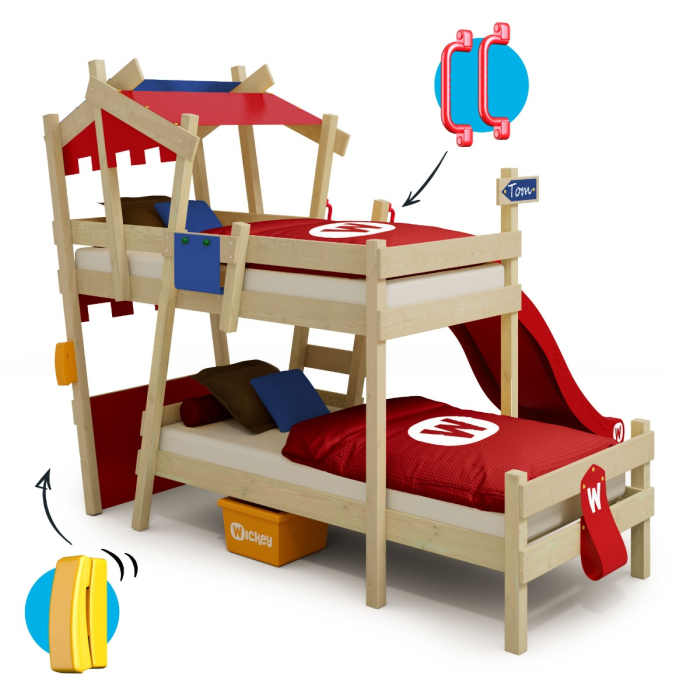 Castle bed with slide outlet