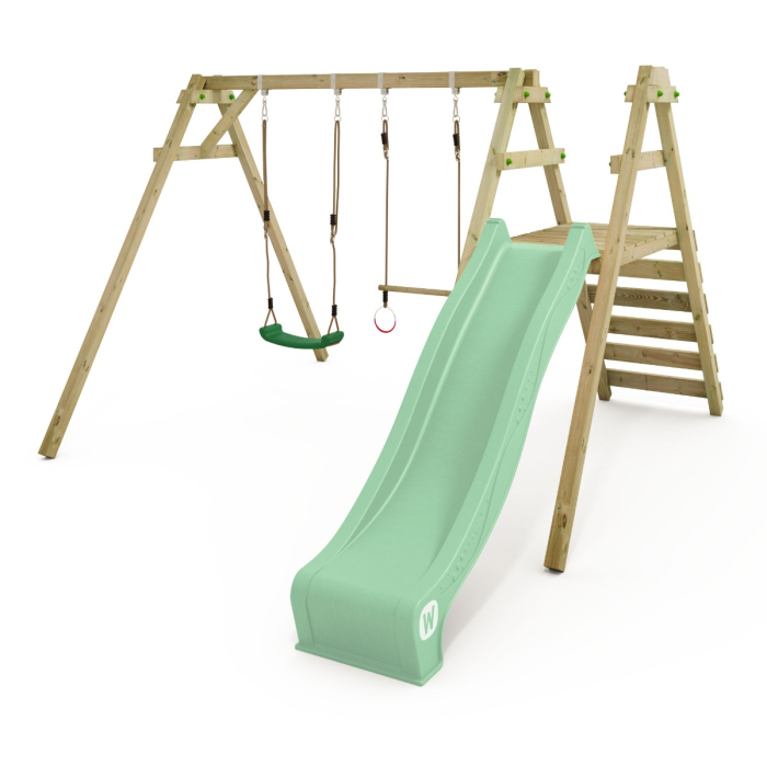 Outdoor wooden swing and slide set clearance